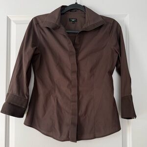 Talbots Dark Brown Petite Button-Up Shirt